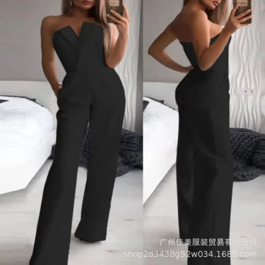 Autumn Long Rompers Women Jumpsuit Elegant Strapless Summer Sleeveless Wide Leg Club Party Outfits Lady 2022 White Overalls