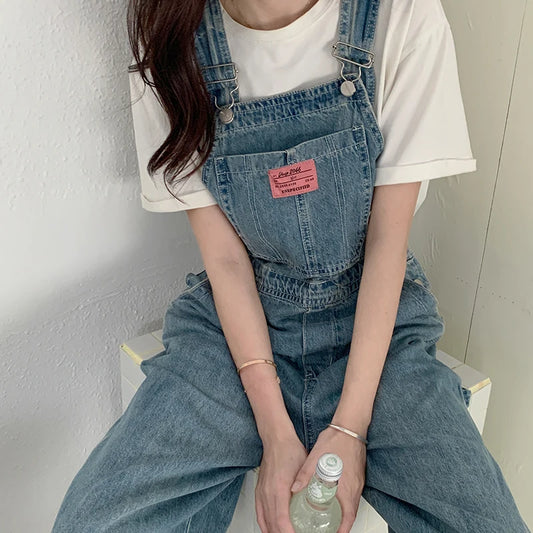 Casual Denim Jumpsuits Women Autumn New Style Loose Jean Overalls Korean Baggy Wide Leg Rompers Woman